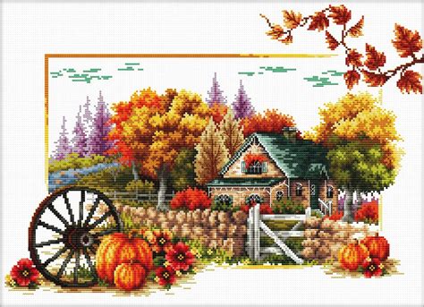 autumn counted cross stitch|autumn landscape cross stitch patterns.